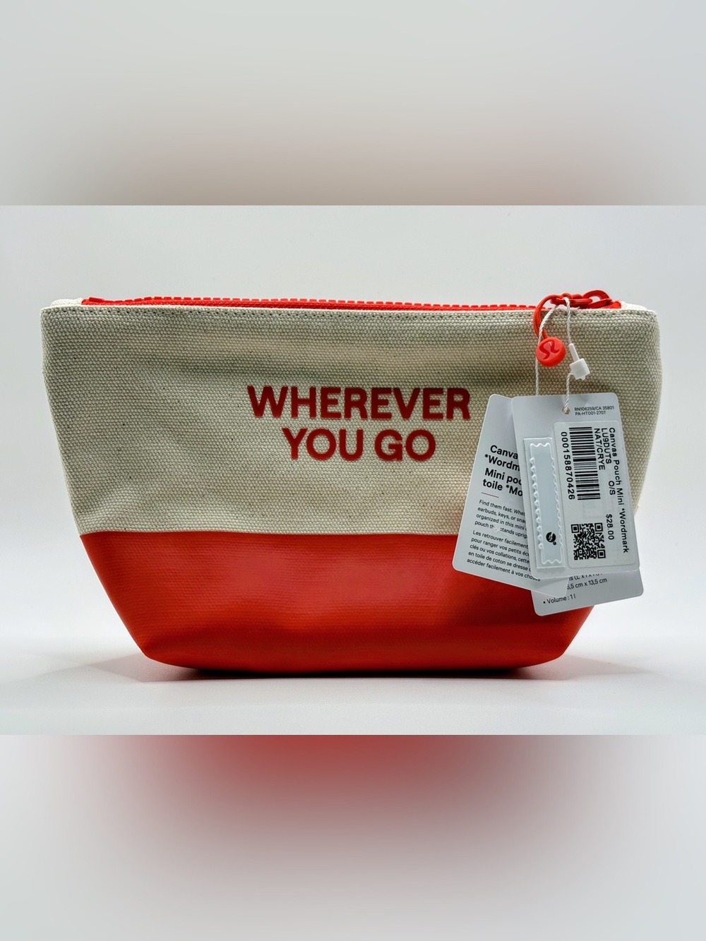 NWT lululemon athletica Canvas Pouch Mini Wordmark - Natural/Cherry Ember